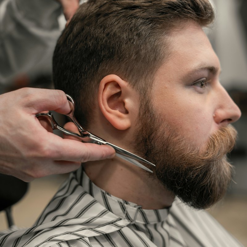 Beard trim with scissors